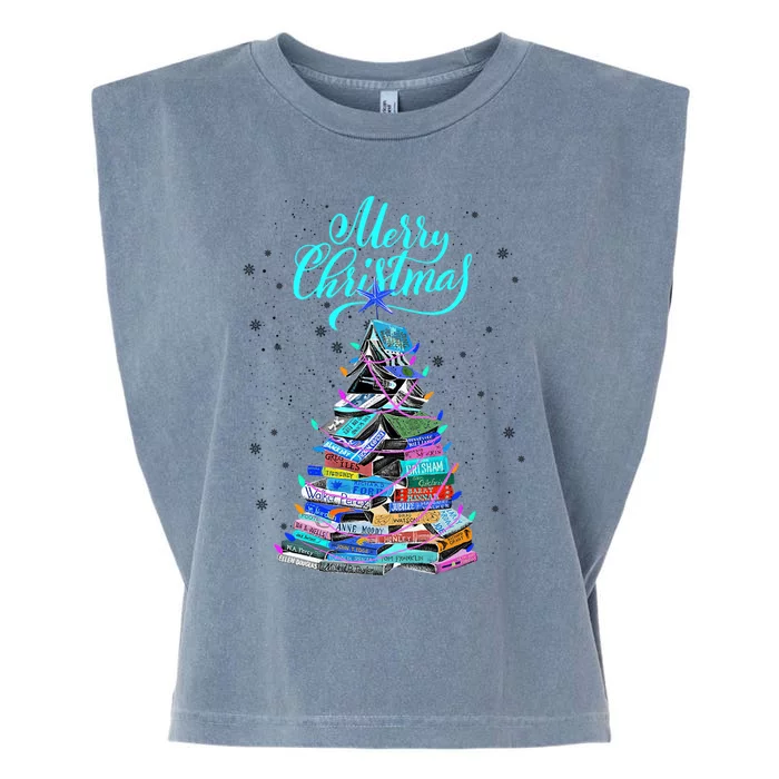 Christmas Book Tree Lights Merry Christmas Book Lover Xmas Meaningful Gift Garment-Dyed Women's Muscle Tee