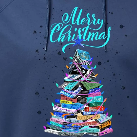 Christmas Book Tree Lights Merry Christmas Book Lover Xmas Meaningful Gift Performance Fleece Hoodie