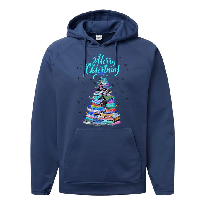 Christmas Book Tree Lights Merry Christmas Book Lover Xmas Meaningful Gift Performance Fleece Hoodie