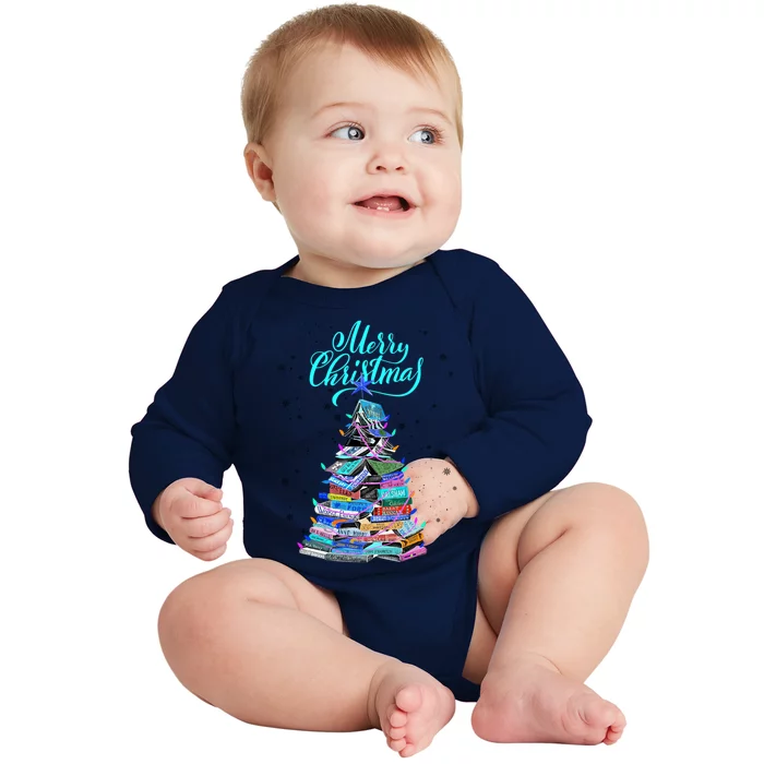 Christmas Book Tree Lights Merry Christmas Book Lover Xmas Meaningful Gift Baby Long Sleeve Bodysuit