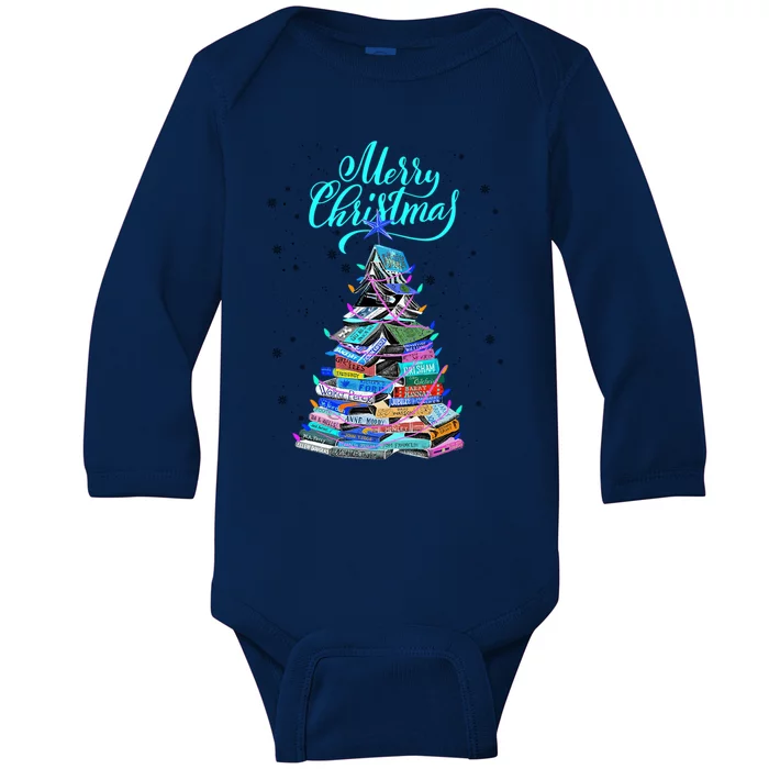 Christmas Book Tree Lights Merry Christmas Book Lover Xmas Meaningful Gift Baby Long Sleeve Bodysuit