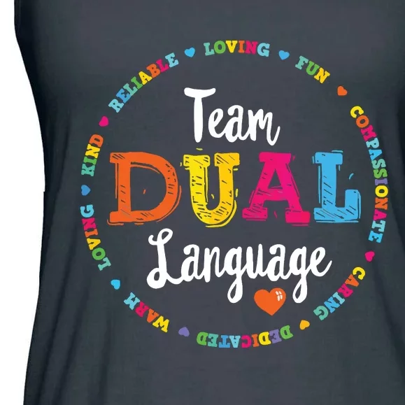 Cute Back To School Squad Team Dual Language Teachers Ladies Essential Flowy Tank