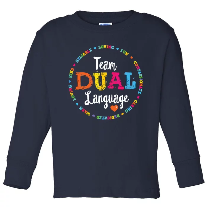 Cute Back To School Squad Team Dual Language Teachers Toddler Long Sleeve Shirt