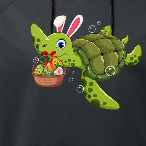 Cute Bunny Turtle Hold Easter Eggs Basket Happy Easter Day Performance Fleece Hoodie