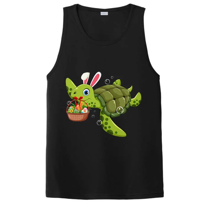 Cute Bunny Turtle Hold Easter Eggs Basket Happy Easter Day Performance Tank