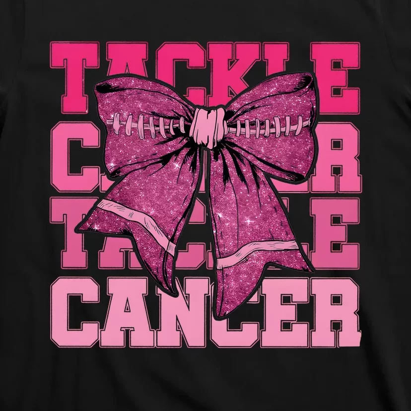 Coquette Bow Tackle Breast Cancer T-Shirt