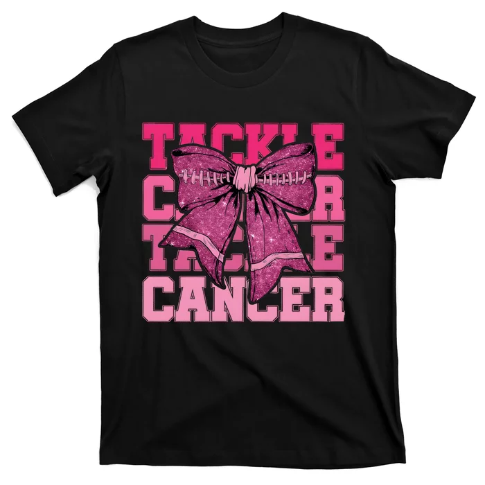 Coquette Bow Tackle Breast Cancer T-Shirt