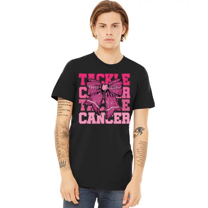 Coquette Bow Tackle Breast Cancer Premium T-Shirt