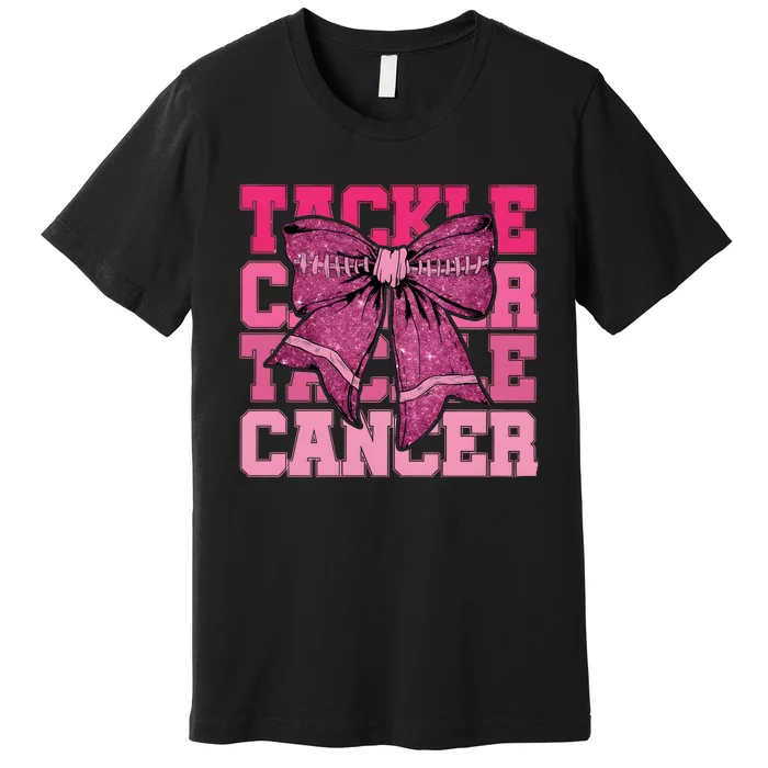 Coquette Bow Tackle Breast Cancer Premium T-Shirt