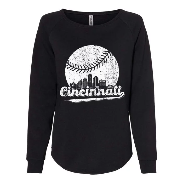 Cincinnati Baseball Throwback – Classic Retro Vintage Womens California Wash Sweatshirt