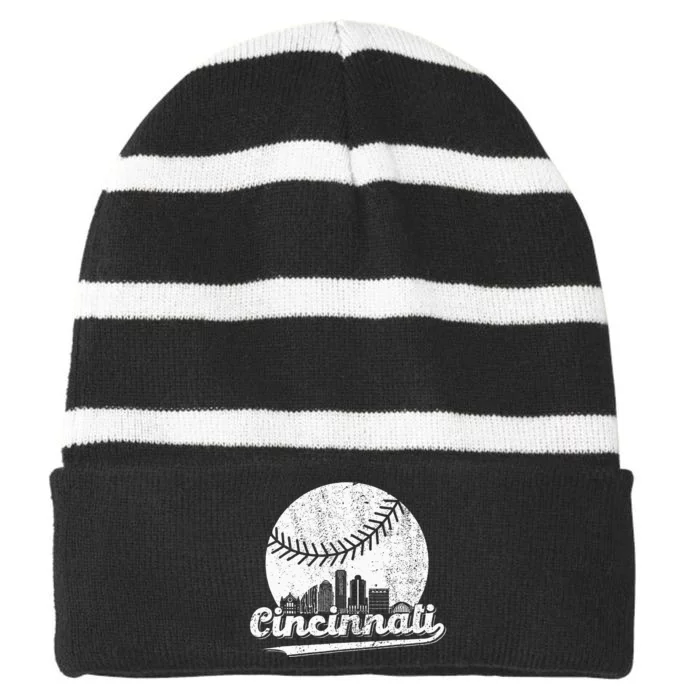 Cincinnati Baseball Throwback – Classic Retro Vintage Striped Beanie with Solid Band