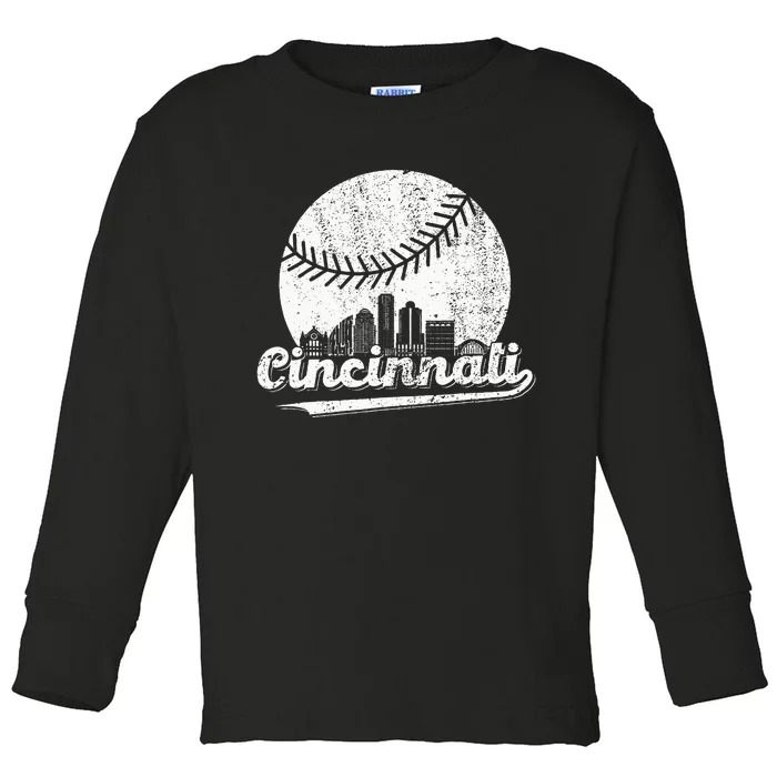 Cincinnati Baseball Throwback – Classic Retro Vintage Toddler Long Sleeve Shirt