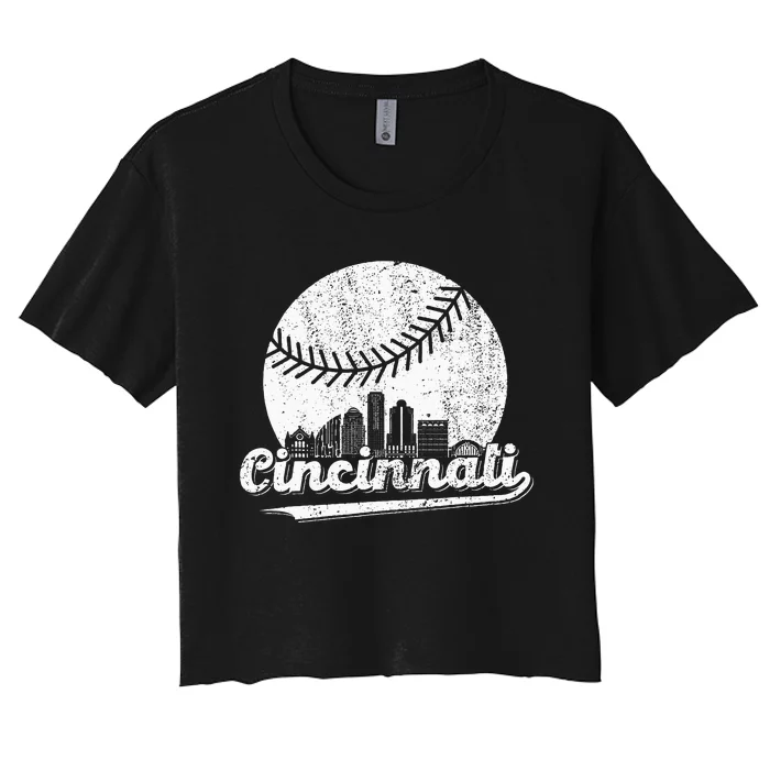 Cincinnati Baseball Throwback – Classic Retro Vintage Women's Crop Top Tee