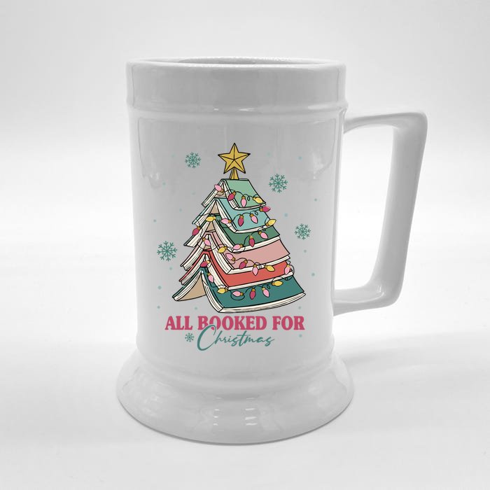 Christmas Book Tree All Booked For Christmas Book Lover Gift Front & Back Beer Stein