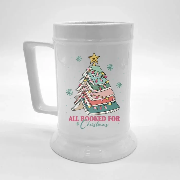 Christmas Book Tree All Booked For Christmas Book Lover Gift Front & Back Beer Stein