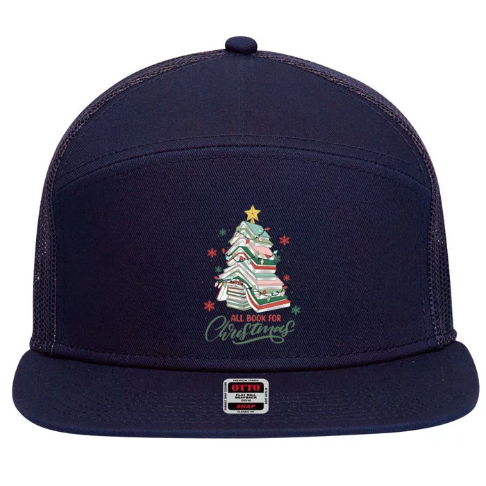 Christmas Book Tree Retro All Booked For Christmas Meaningful Gift 7 Panel Mesh Trucker Snapback Hat