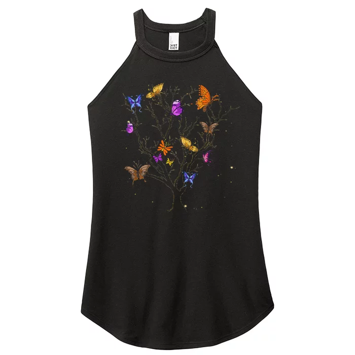 Colorful Butterfly Tree Beautiful Insect Animal Butterfly Women’s Perfect Tri Rocker Tank