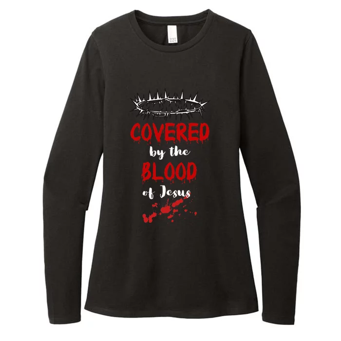 Covered By The Blood Of Jesus Christian Halloween Funny Womens CVC Long Sleeve Shirt