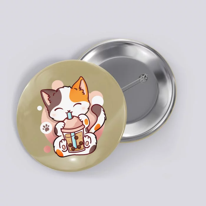 Cat Boba Tea Bubble Tea Anime Kawaii Neko Button