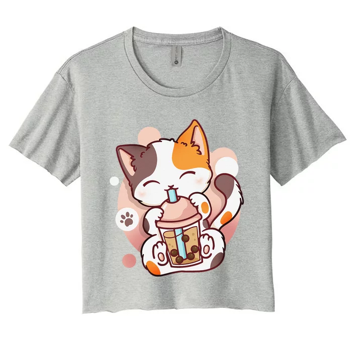 Cat Boba Tea Bubble Tea Anime Kawaii Neko Women's Crop Top Tee