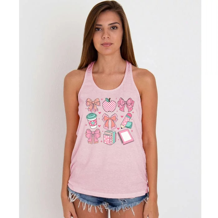 Coquette Bow Teacher Cute Teacher Life Women's Knotted Racerback Tank