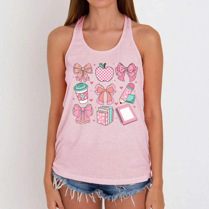 Coquette Bow Teacher Cute Teacher Life Women's Knotted Racerback Tank