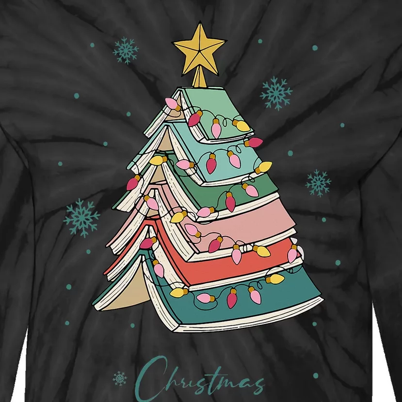 Christmas Book Tree Merry Christmas For Book Lover Tie-Dye Long Sleeve Shirt