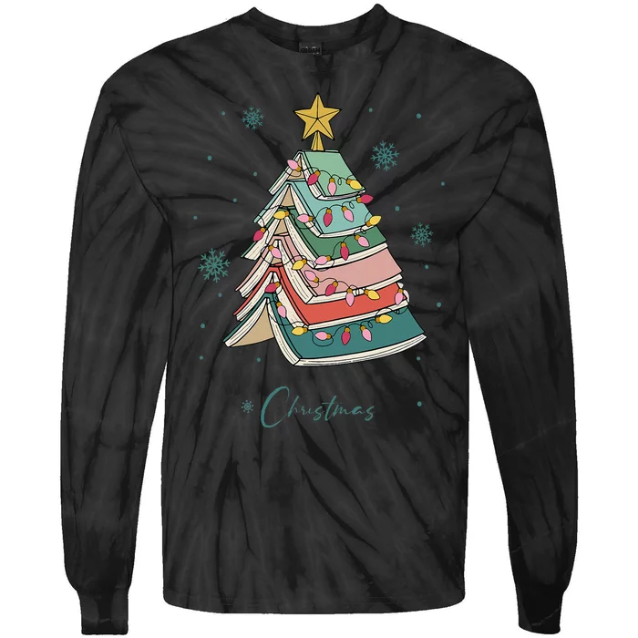 Christmas Book Tree Merry Christmas For Book Lover Tie-Dye Long Sleeve Shirt