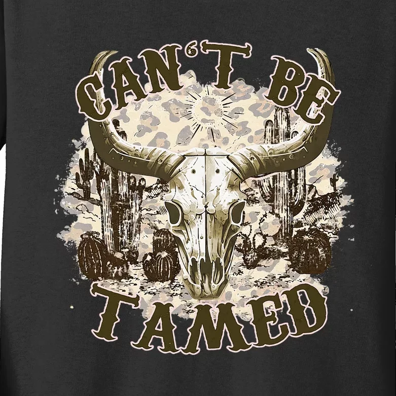 CanT Be Tamed Western Cow Skull Cowboy Cowgirl Costume Kids Long Sleeve Shirt