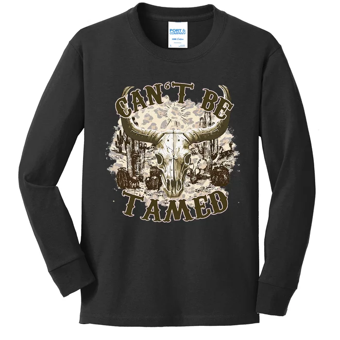 CanT Be Tamed Western Cow Skull Cowboy Cowgirl Costume Kids Long Sleeve Shirt