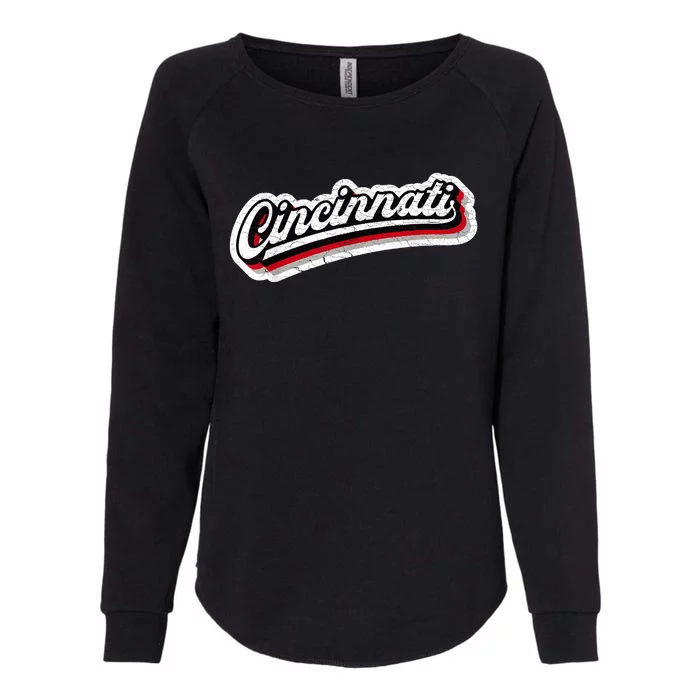 Cincinnati Baseball Throwback – Classic Retro Vintage Womens California Wash Sweatshirt