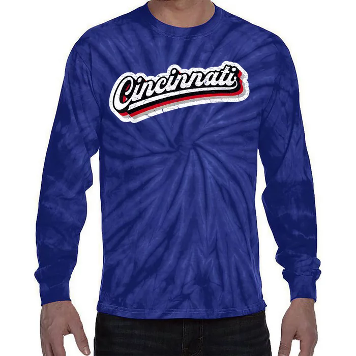 Cincinnati Baseball Throwback – Classic Retro Vintage Tie-Dye Long Sleeve Shirt