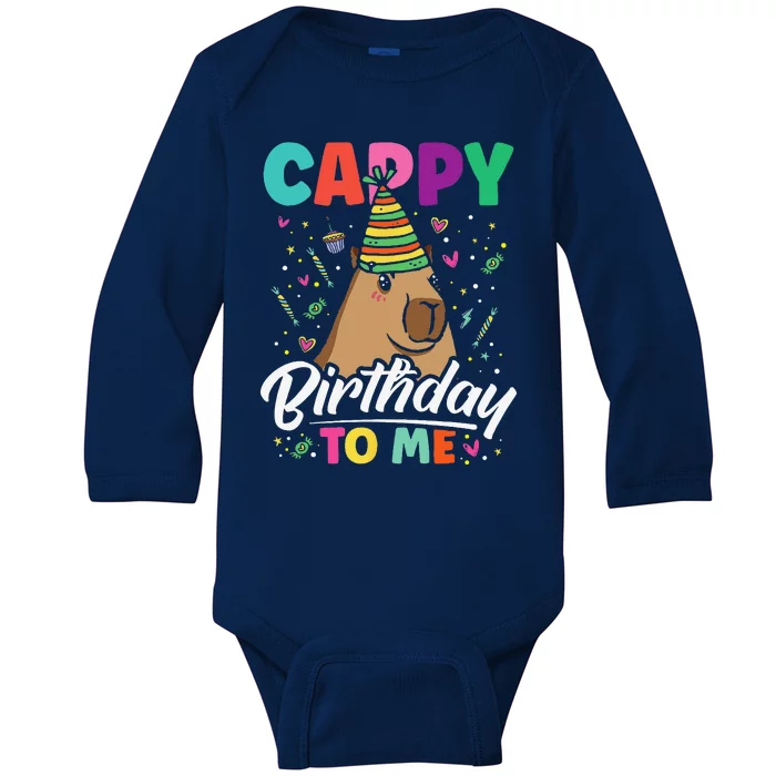 Cappy Birthday To Me Cute Capybara Rodent Capyzilla Bday Baby Long Sleeve Bodysuit