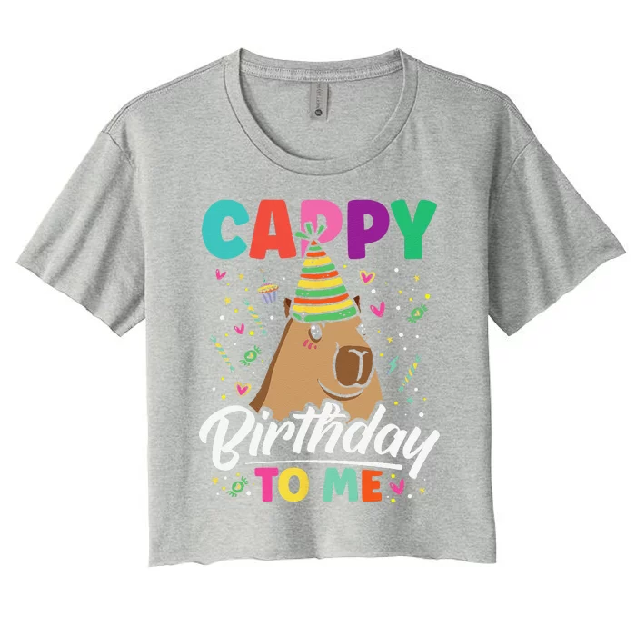 Cappy Birthday To Me Cute Capybara Rodent Capyzilla Bday Women's Crop Top Tee