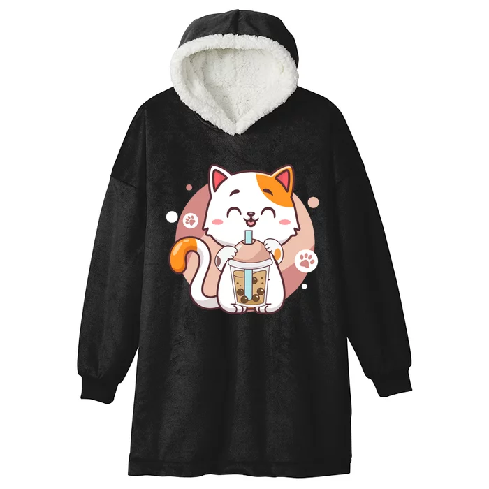 Cat Boba Tea Bubble Tea Anime Kawaii Neko Hooded Wearable Blanket