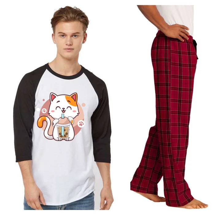 Cat Boba Tea Bubble Tea Anime Kawaii Neko Raglan Sleeve Pajama Set