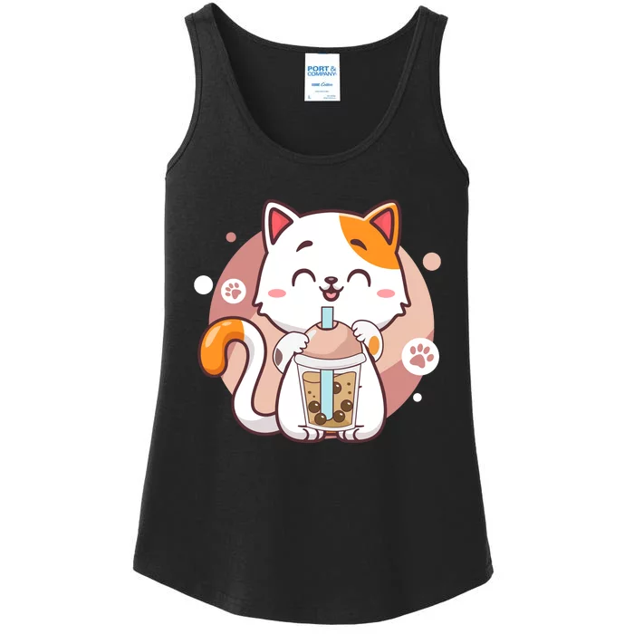 Cat Boba Tea Bubble Tea Anime Kawaii Neko Ladies Essential Tank