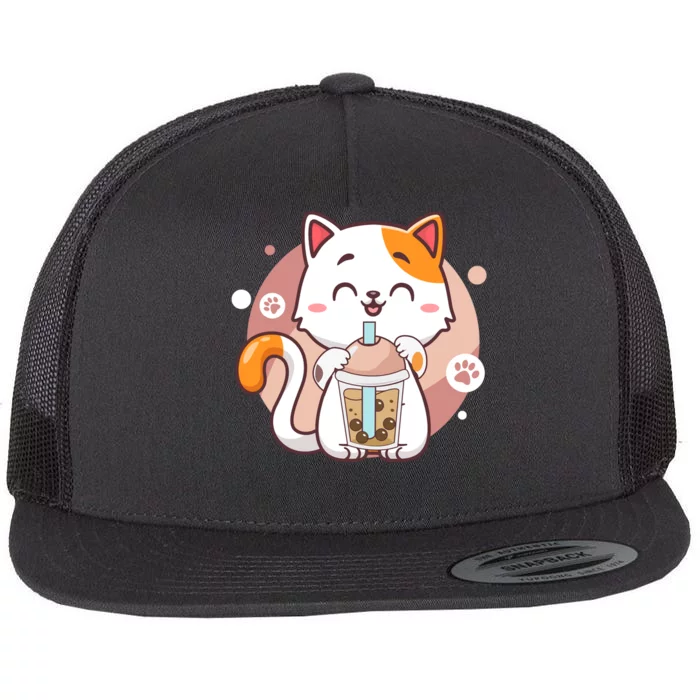 Cat Boba Tea Bubble Tea Anime Kawaii Neko Flat Bill Trucker Hat