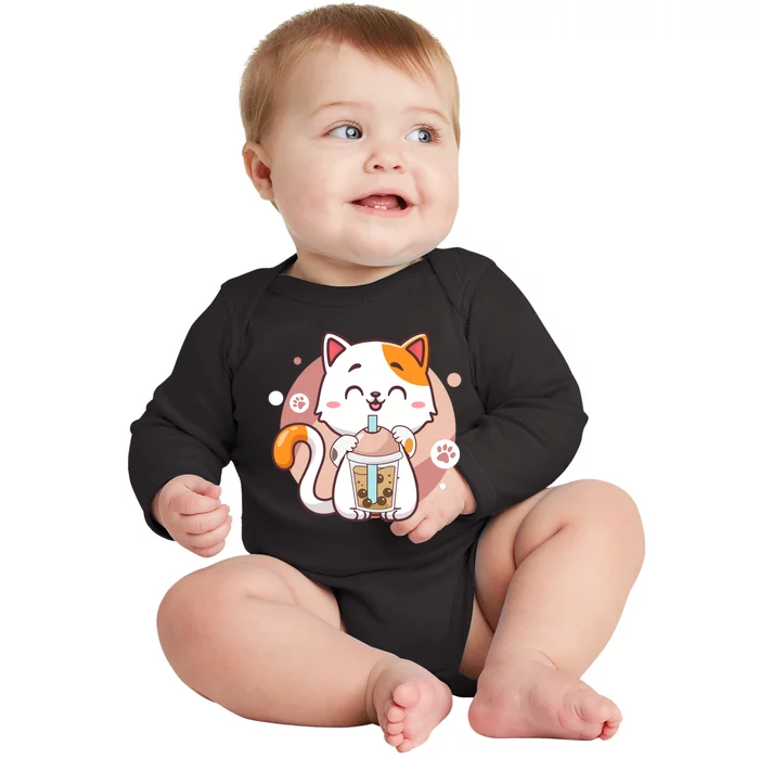 Cat Boba Tea Bubble Tea Anime Kawaii Neko Baby Long Sleeve Bodysuit