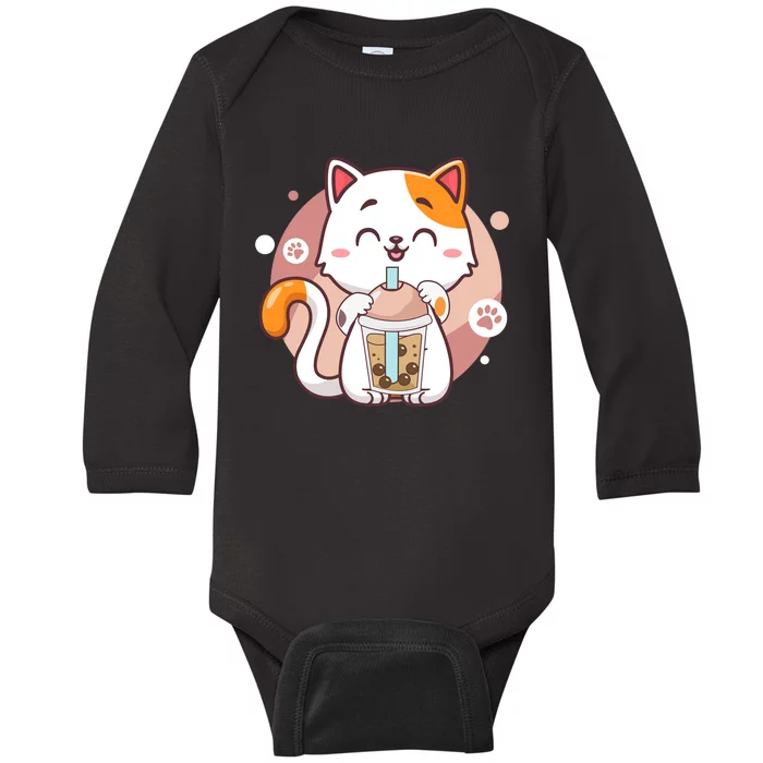 Cat Boba Tea Bubble Tea Anime Kawaii Neko Baby Long Sleeve Bodysuit