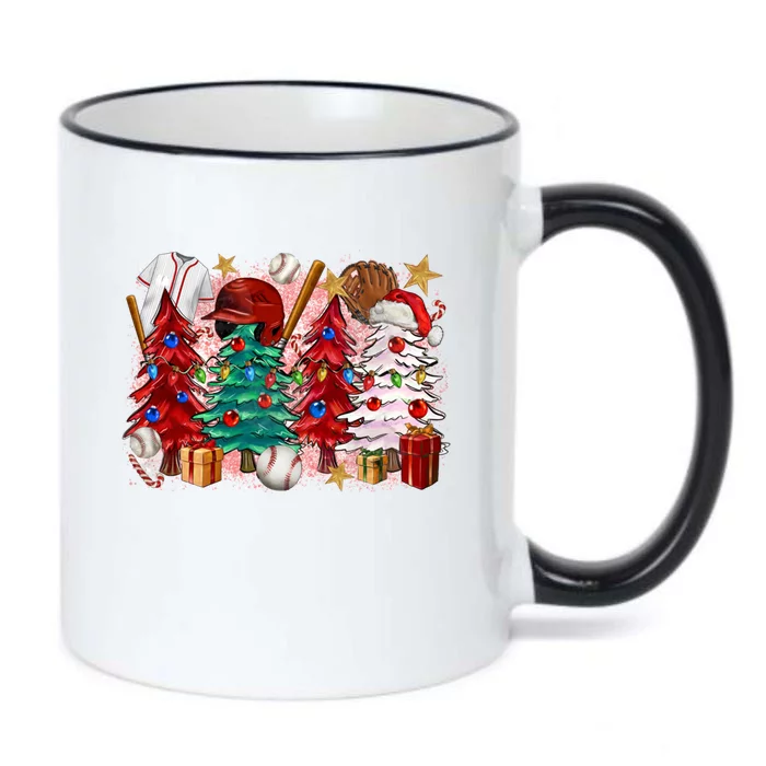 Christmas Baseball Trees Santa Hat Funny Baseball Xmas Gift Black Color Changing Mug