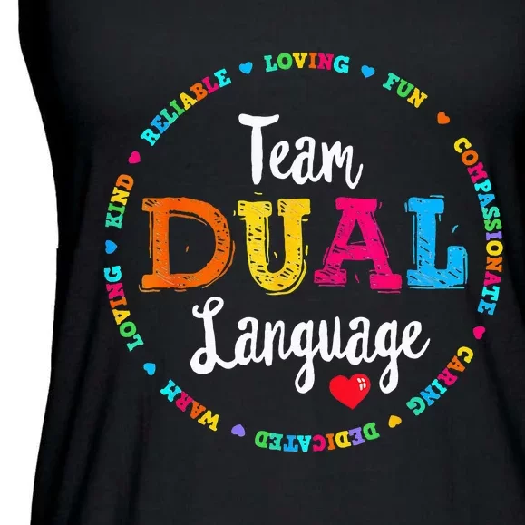 Cute Back To School Squad Team Dual Language Teachers Ladies Essential Flowy Tank