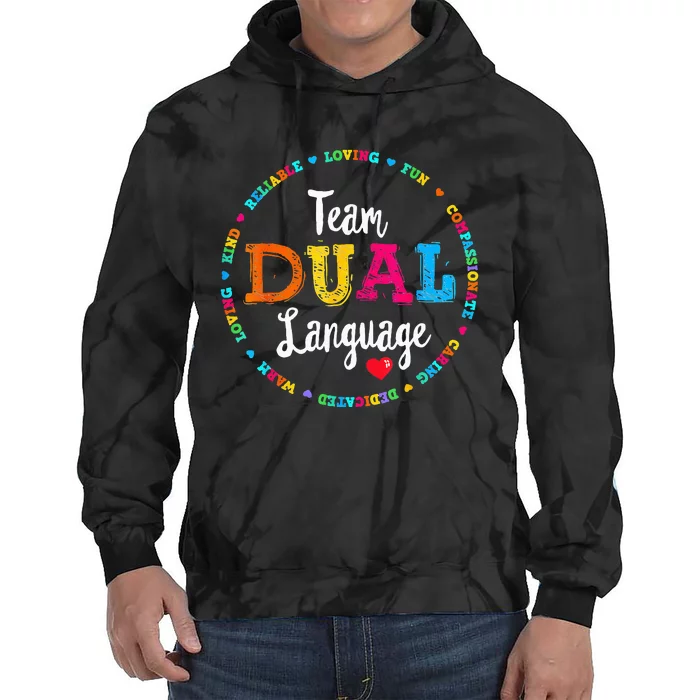 Cute Back To School Squad Team Dual Language Teachers Tie Dye Hoodie