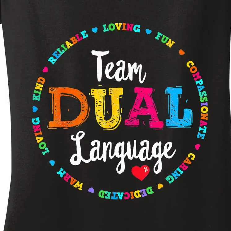 Cute Back To School Squad Team Dual Language Teachers Women's V-Neck T-Shirt