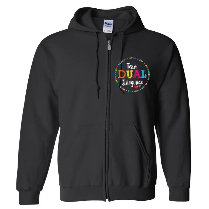 Cute Back To School Squad Team Dual Language Teachers Full Zip Hoodie