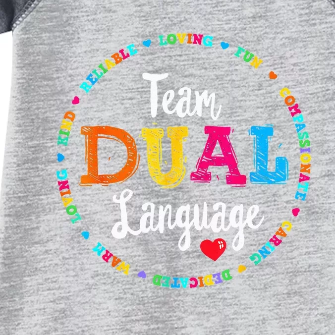 Cute Back To School Squad Team Dual Language Teachers Infant Baby Jersey Bodysuit