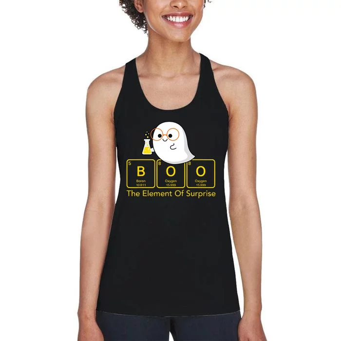 Chemistry Boo The Element Of Surprise Cute Chemist Halloween Women's Racerback Tank