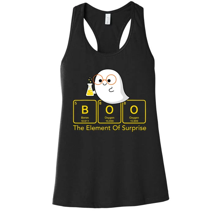 Chemistry Boo The Element Of Surprise Cute Chemist Halloween Women's Racerback Tank