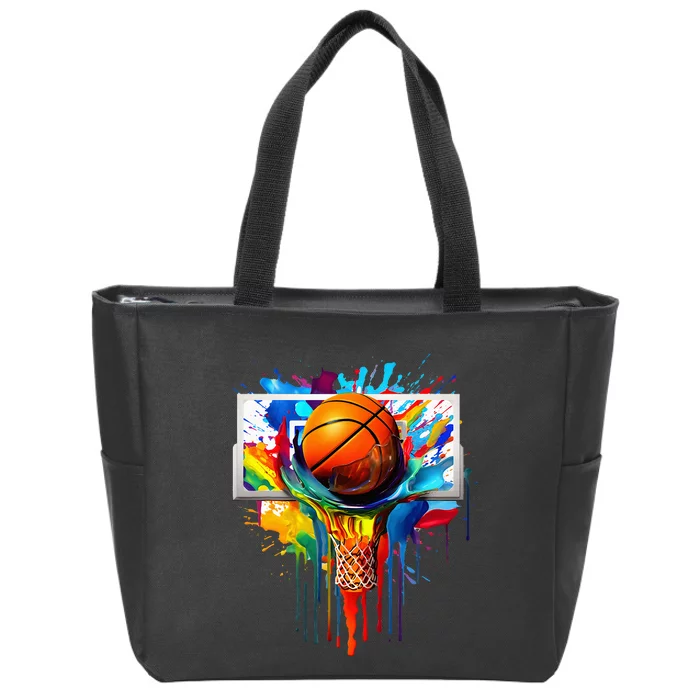 Colorful Basketball Tie Dye Color Splash Hoop Net Slam Dunk Zip Tote Bag