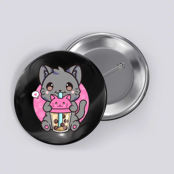 Cat Boba Tea Kawaii Anime Funny Gifts For Girl Boy Teens Button